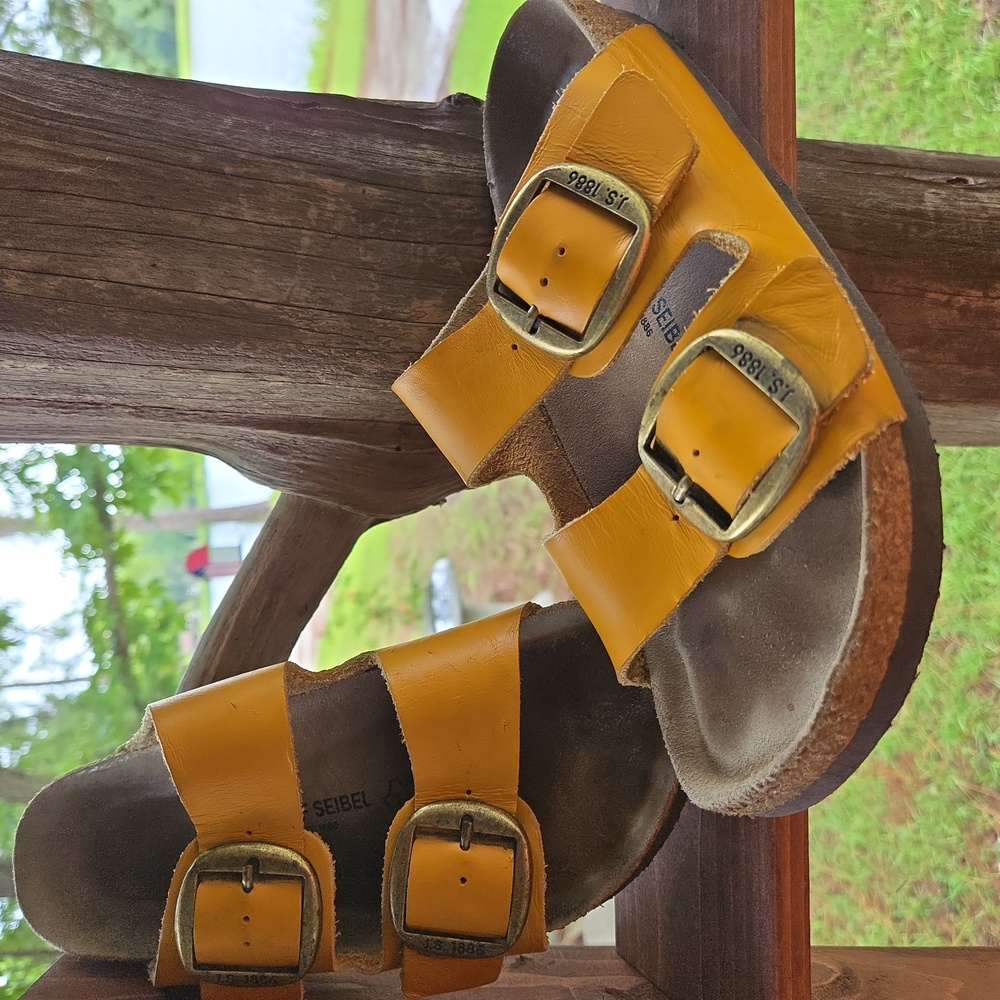 Josef Seibel Michelle Yellow Leather Buckle Upper Slide On Sandal